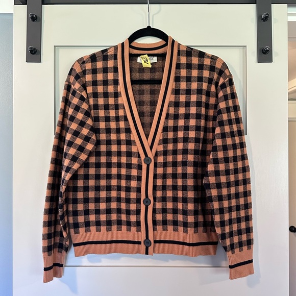 Marled Sweaters - Marked Camel/Black Check Button Up Cardigan